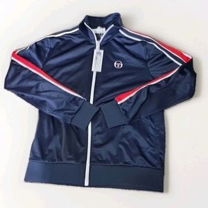 Sergio Tacchini Track Jacket Navy White Red Logo Full Zip Athletic Men Sz S  Nwt